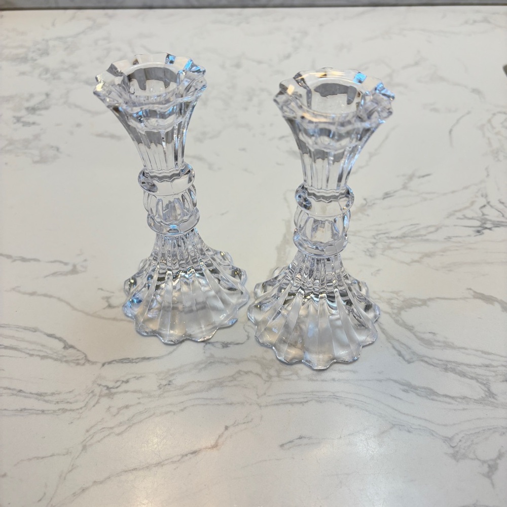 Pair of MIKASA 5” Lead Crystal Multi-Sided Candleholders